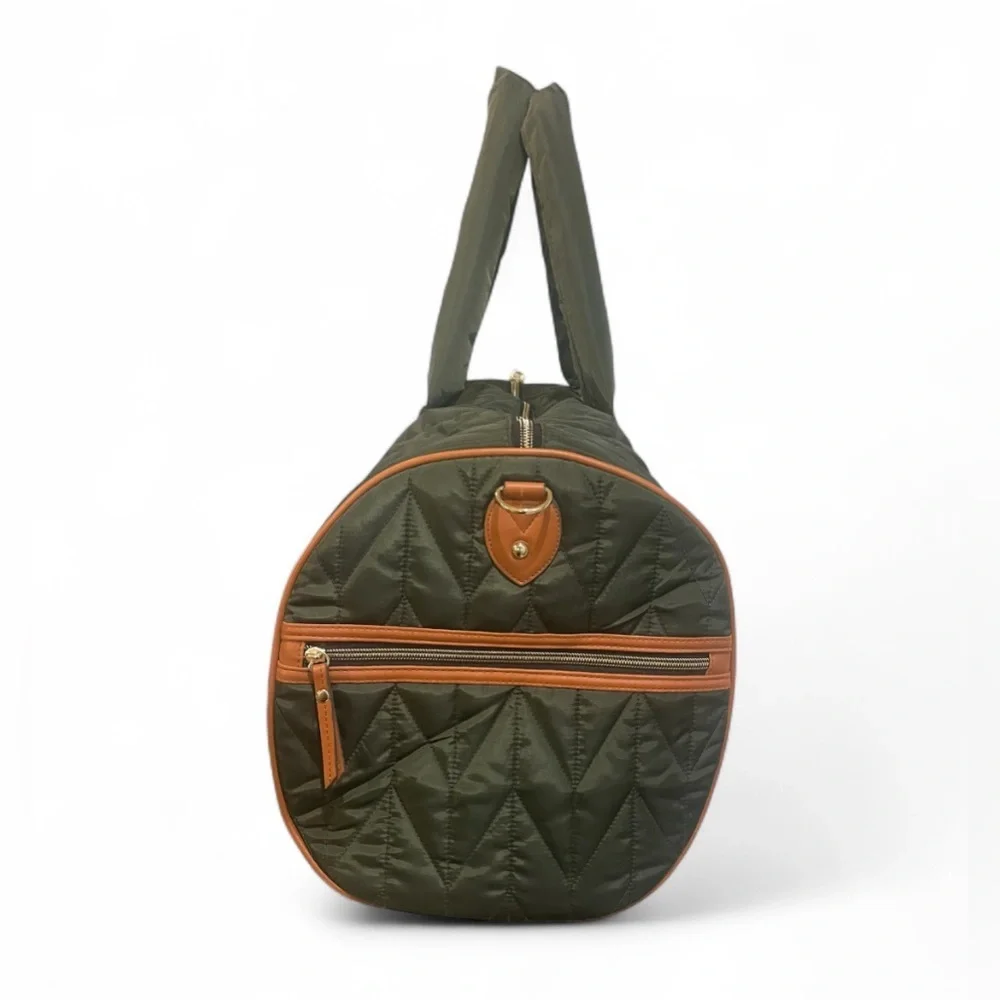 Joan & David Quilted Duffel Bag with Strap & Matching Pouch – Olive Green 20”